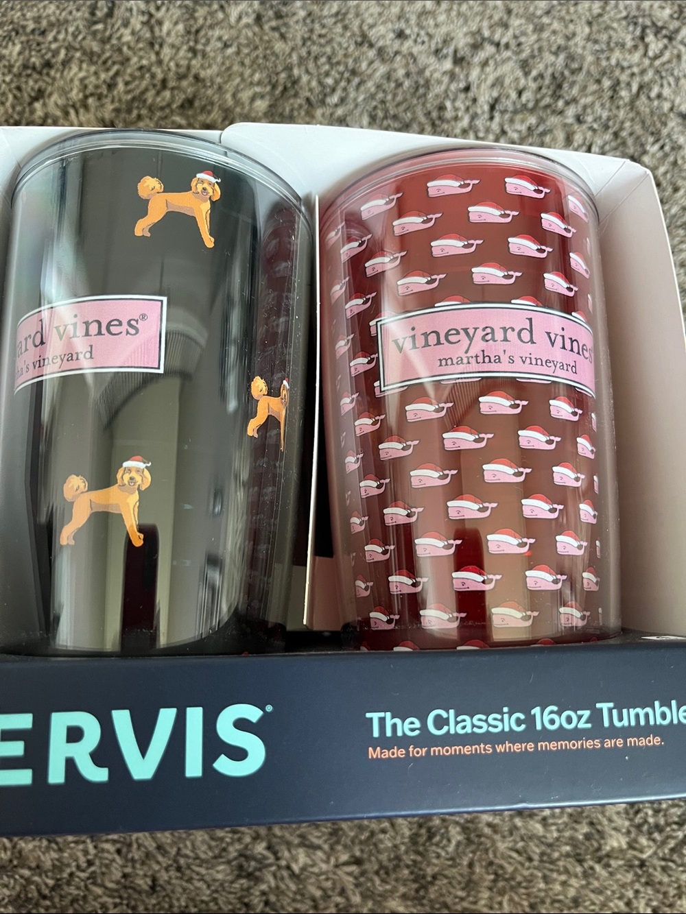 Vineyard Vines Plaid & Holiday Lights 16oz Tervis Tumblers - set of 4!  New!